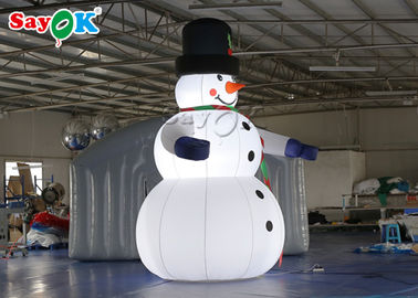 Oxfor Cloth Inflatable Dekorasi Liburan Mengenakan Topi Hitam Dan Mittens Meledakkan Manusia Salju Natal