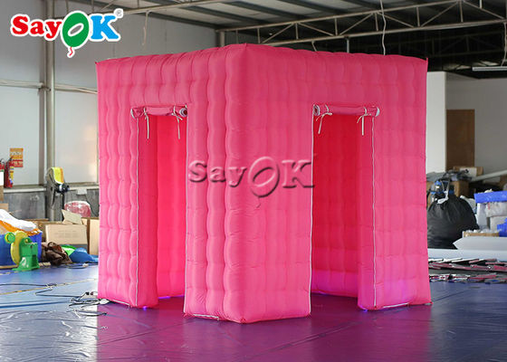 TENDA Pesta Inflatable Pink Inflatable Cube Photo Booth Tenda Shell Dengan Lampu LED Berubah Warna