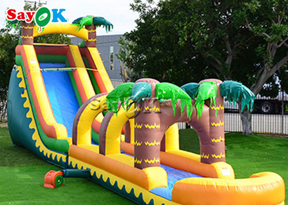 Air bouncy slide bouncy rumah halaman belakang jalur ganda pvc hutan air bouncy tangga air slide dengan kolam renang