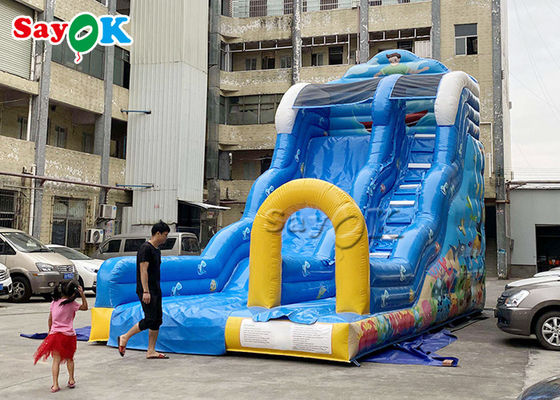 9x4.5x6mH Blue Ocean Theme Inflatable Wave Water Slide Dengan Octopus Arch
