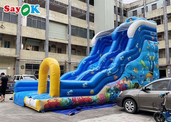 9x4.5x6mH Blue Ocean Theme Inflatable Wave Water Slide Dengan Octopus Arch