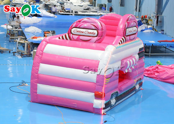 Tenda Lawn Inflatable 4.5x3x3.8m Pink Car Shape Tenda Udara Inflatable Candy Food Floss Booth Untuk Luar Ruang
