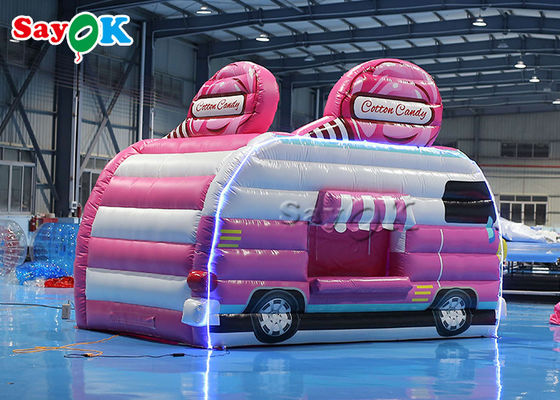 Tenda Lawn Inflatable 4.5x3x3.8m Pink Car Shape Tenda Udara Inflatable Candy Food Floss Booth Untuk Luar Ruang
