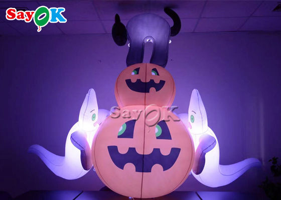 OEM Inflatable Holiday Decorations Halloween Decor Labu Tertiup Udara Kucing Hitam Dengan Hantu Putih