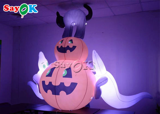OEM Inflatable Holiday Decorations Halloween Decor Labu Tertiup Udara Kucing Hitam Dengan Hantu Putih