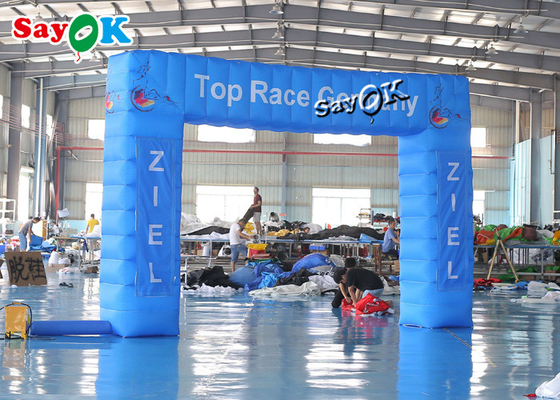 Inflatable Rainbow Arch 4x3m Blue Oxford Cloth Inflatable Race Arch Dengan Pencetakan Logo Blower Udara