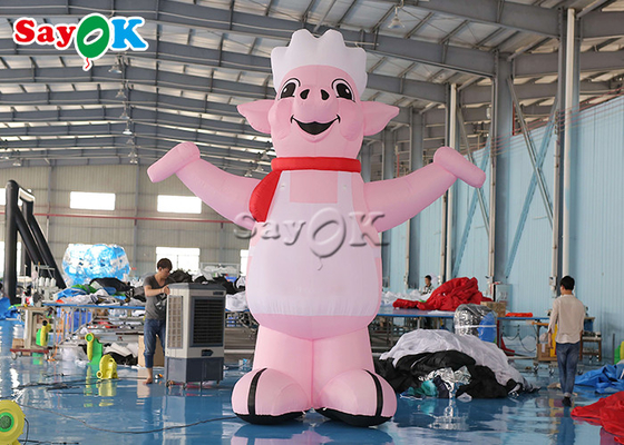 Balon Iklan Inflatable 4m 13ft Maskot Pink Blow Up Karakter Kartun Babi Masak Model Untuk Pembukaan Restoran