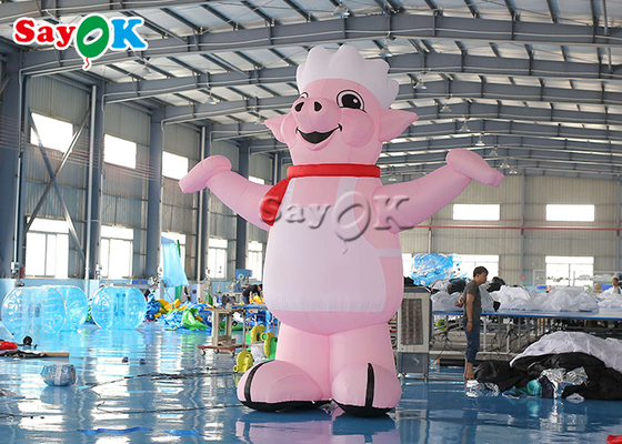 Balon Iklan Inflatable 4m 13ft Maskot Pink Blow Up Karakter Kartun Babi Masak Model Untuk Pembukaan Restoran