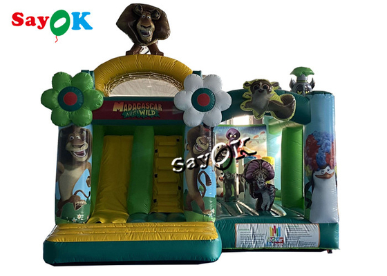 Madagaskar Alitt Wild Theme Inflatable Bounce House Slide Combo Kustom 5.5m 18ft
