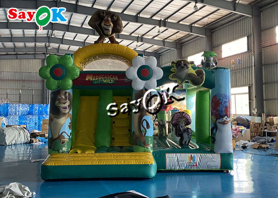 Madagaskar Alitt Wild Theme Inflatable Bounce House Slide Combo Kustom 5.5m 18ft