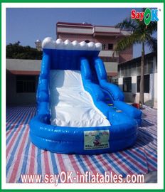 Slip dan Slide Inflatable Dengan Kolam Renang Ramah Lingkungan Samudra Biru Slide Inflatable 0.55mm PVC Dengan Kolam Renang Air