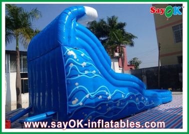 Slip dan Slide Inflatable Dengan Kolam Renang Ramah Lingkungan Samudra Biru Slide Inflatable 0.55mm PVC Dengan Kolam Renang Air