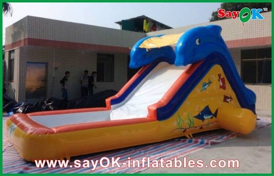 Slip N Slide Samudra Biru Slide Bouncer Inflatable Dengan Tema Hiu Kolam 0.55mm PVC