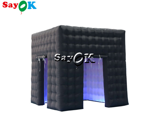 Tenda Pesta Tiup 3mH 9.84FT Black Inflatable Cube Photo Booth Pintu Ganda Dengan LED