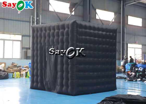 Tenda Pesta Tiup 3mH 9.84FT Black Inflatable Cube Photo Booth Pintu Ganda Dengan LED