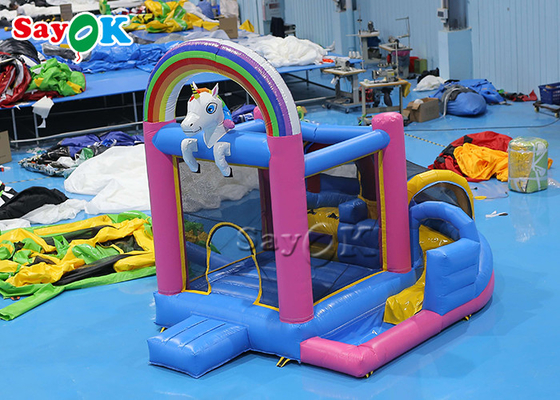 Anak-anak Kecil PVC Unicorn Inflatable Bounce House Indoor Meledakkan Trampolin