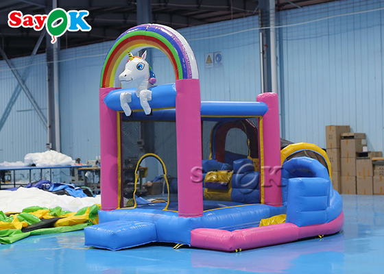 Anak-anak Kecil PVC Unicorn Inflatable Bounce House Indoor Meledakkan Trampolin