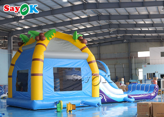 Taman Bermain Anak Inflatable Bounce House Bertema Hiu Dengan Slide
