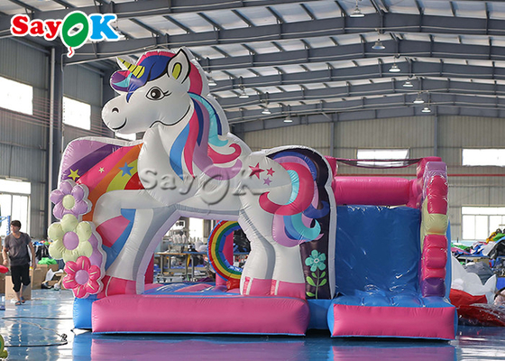 Trampolin Tiup Bertema Unicorn Untuk Permainan Pesta Ulang Tahun Anak-anak