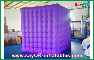 Sewa Photo Booth Inflatable 2.4m Purple Cube Photo Booth Inflatable 1 Pintu Dengan Lampu LED