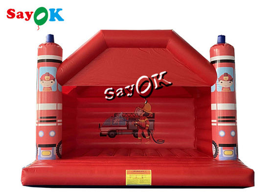 Trampolin Bouncing Inflatable Merah Bertema Api Dicetak Untuk Taman Hiburan Anak-Anak