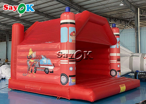 Trampolin Bouncing Inflatable Merah Bertema Api Dicetak Untuk Taman Hiburan Anak-Anak