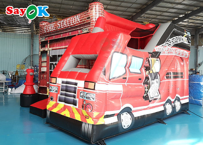 Fire Truck Bertema Inflatable Bouncing Castle Untuk Taman Hiburan Anak