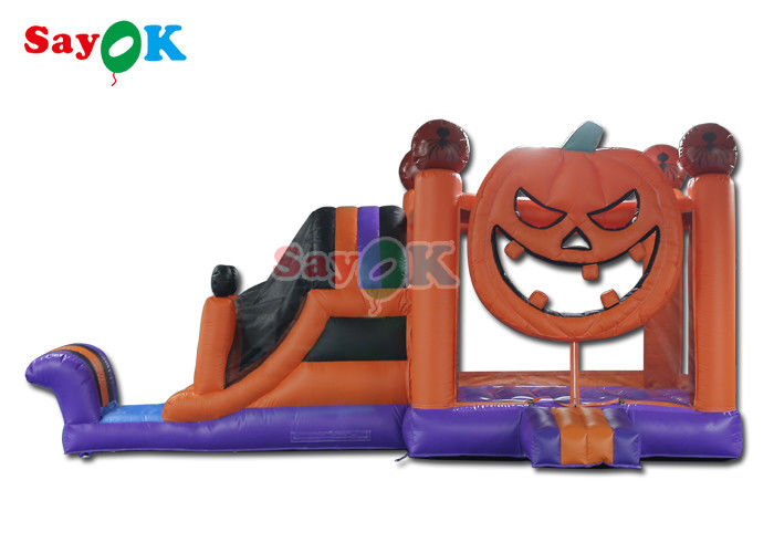 Pumpkin Halloween Inflatable Bounce Castle Dengan Slide Inflatable Combos Untuk Pesta