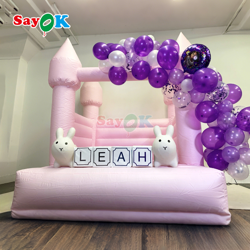 Sayok Rumah Pantul Kecil Tiup Merah Muda Inflatables Putih Istana Boucy untuk Pesta Ulang Tahun