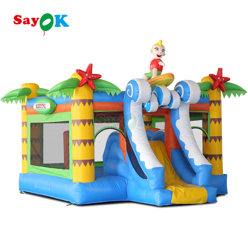 Sayok Surf bertema Bouncer Inflatable Castle Commercial Bouncy Castle Inflatable Combo untuk Anak-anak