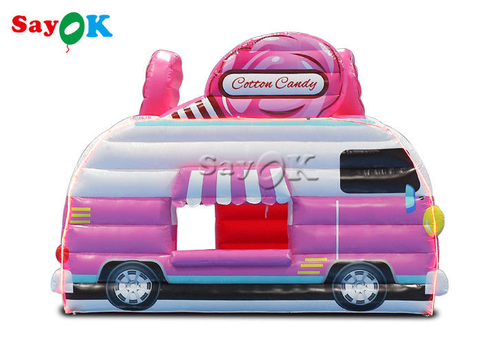 Tenda Lawn Inflatable 4.5x3x3.8m Pink Car Shape Tenda Udara Inflatable Candy Food Floss Booth Untuk Luar Ruang