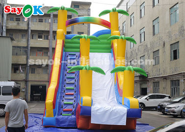 Commercial Inflatable Slide 8*4*7m PVC Coconut Tree Inflatable Bouncer Slide dengan Dua Air Blower untuk Anak-anak