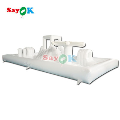 Perlengkapan Soft Play Komersial yang Disesuaikan Splash Pad Putih Taman Air Inflatable Bouncing Castle Slide