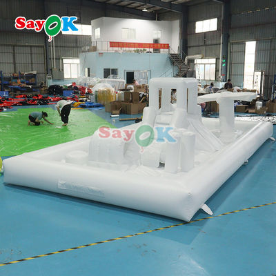 Perlengkapan Soft Play Komersial yang Disesuaikan Splash Pad Putih Taman Air Inflatable Bouncing Castle Slide