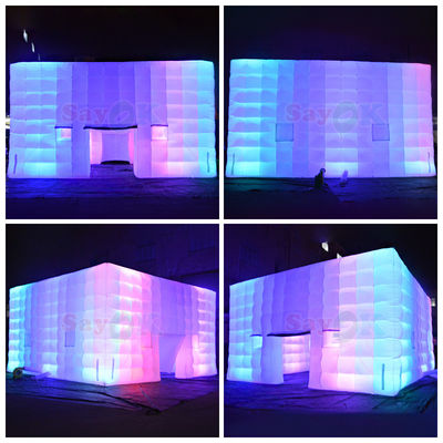 Customized White Square LED Light Tents Camping Party Event Tenda Inflatable untuk Sewa