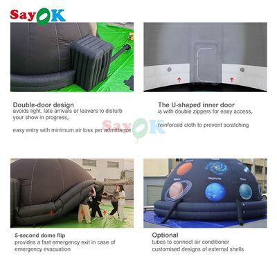 Sekolah Warna Hitam Pendidikan Planetarium Kubah Tenda Mobile Cinema Proyeksi Planetarium Kubah Inflatable Dari Ukuran 4m-10m