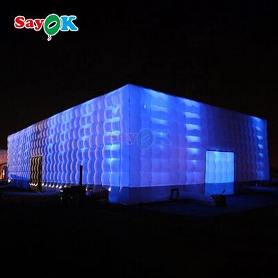 Sayok 20x10m Portable Waterproof Oxford Fabric LED Lighted Inflatable Cube Tent untuk Pesta Event Club Sewa