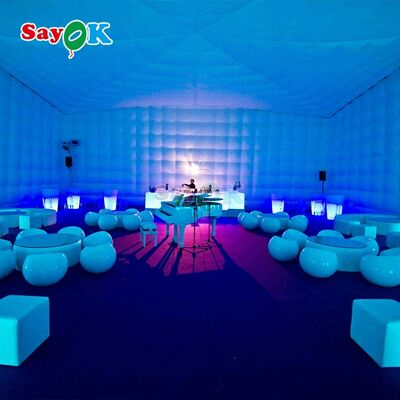 Sayok 20x10m Portable Waterproof Oxford Fabric LED Lighted Inflatable Cube Tent untuk Pesta Event Club Sewa