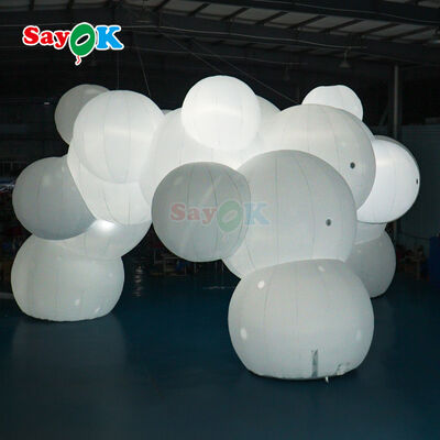 Tenda udara berukuran 12m x 7m berbentuk awan dengan lampu LED dan logo yang dapat disesuaikan untuk acara luar ruangan
