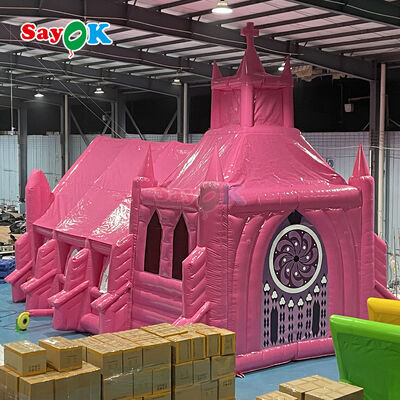 Custom Pink Flame-Retardant UV Resistant Inflatable Church Tent untuk acara pernikahan di luar ruangan