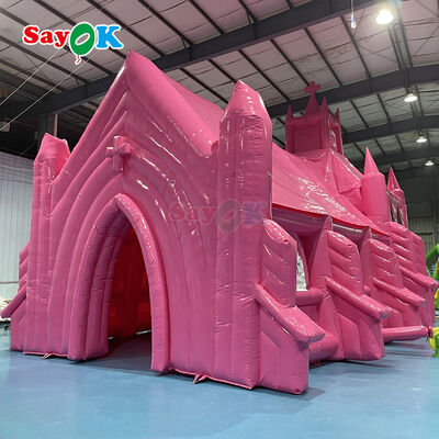 Custom Pink Flame-Retardant UV Resistant Inflatable Church Tent untuk acara pernikahan di luar ruangan