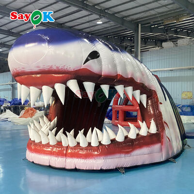 Tenda Terowongan Kepala Hiu Tiup PVC Komersial 0.4mm - Tahan Api & Ukuran Dapat Disesuaikan untuk Olahraga Sepak Bola Outdoor