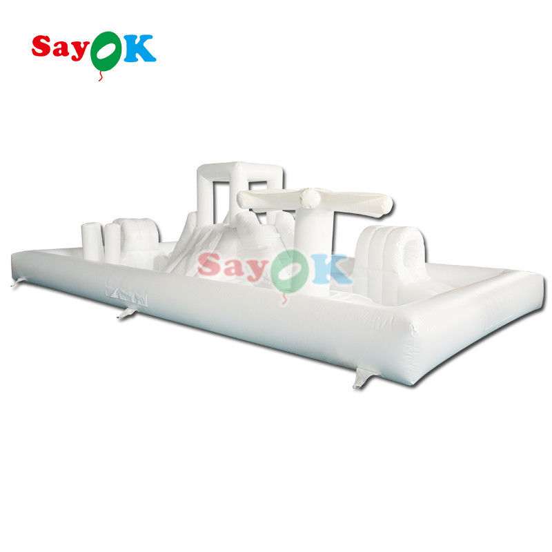 Perlengkapan Soft Play Komersial yang Disesuaikan Splash Pad Putih Taman Air Inflatable Bouncing Castle Slide