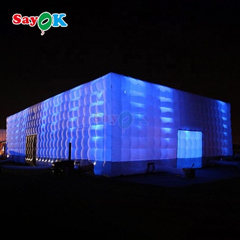 Sayok 20x10m Portable Waterproof Oxford Fabric LED Lighted Inflatable Cube Tent untuk Pesta Event Club Sewa