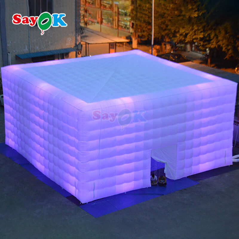 Sayok Desain 3D Gratis Kain Oxford 10x10m Kubus Besar Acara Luar Ruangan Tenda Tiup Pesta dengan Lampu LED dan Blower