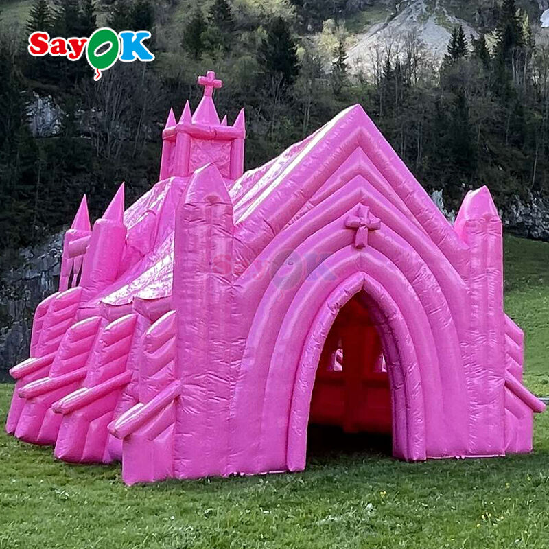 Custom Pink Flame-Retardant UV Resistant Inflatable Church Tent untuk acara pernikahan di luar ruangan